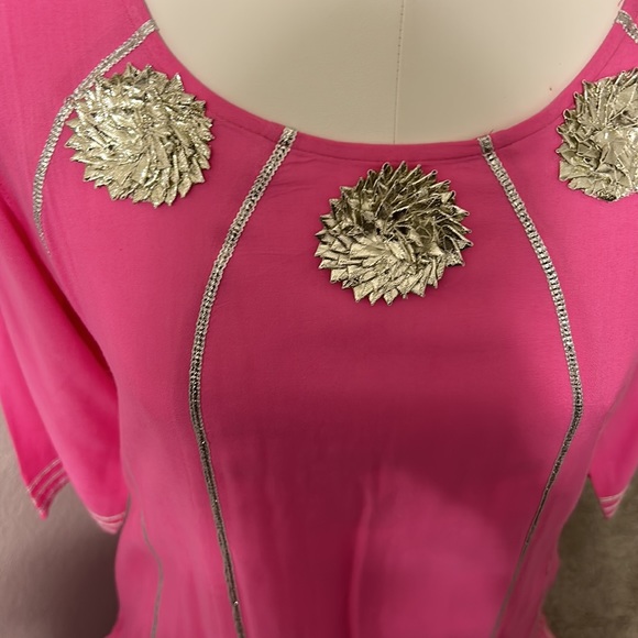 Shalwar kameez Kurta  sharara  pants Pink size L. Silver gotta on rayon cotton. - Picture 8 of 17
